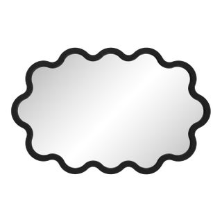 Large Modern Horizontal Oval Wavy Black Mirror – Hvyli Oval 90 by Oitoproducts For Sale