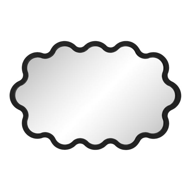 Large Modern Horizontal Oval Wavy Black Mirror – Hvyli Oval 90 by Oitoproducts For Sale