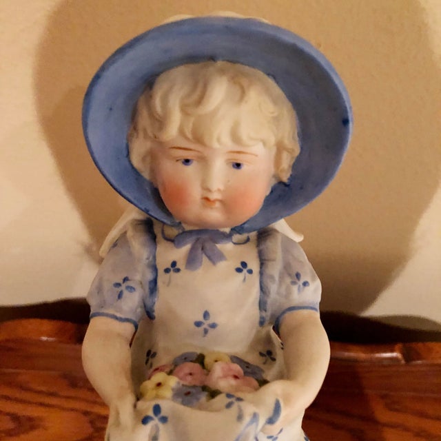Early 20th Century Antique German Bisque Figurine of Girl With Flowers For Sale - Image 5 of 6