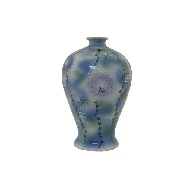 Artistic Pastel Flower Pattern Porcelain Round Baluster Art Vase For Sale - Image 4 of 9