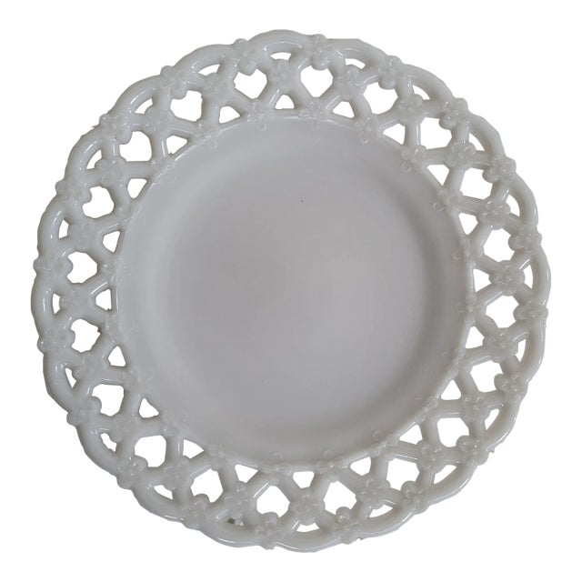 1960s Decorative Lace Milk Glass Plate For Sale
