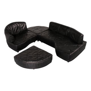 Modular Sofa in Black Leather, 1980, Set of 4 For Sale