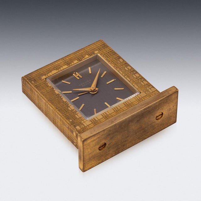 Vintage Swiss Gilt Brass Desk Clock from Hermès, 1960s For Sale - Image 6 of 10