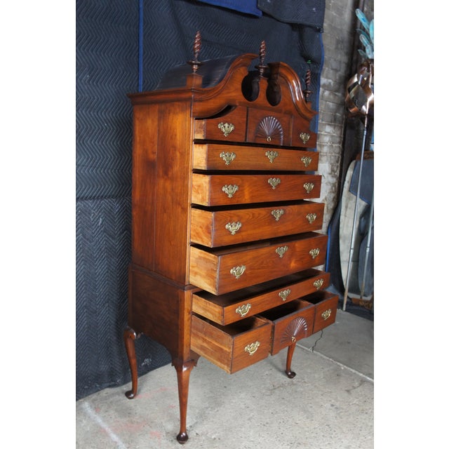 Antique 18th C. American Queen Anne Cherry Bonnet Top Highboy Chest Dresser For Sale - Image 4 of 16