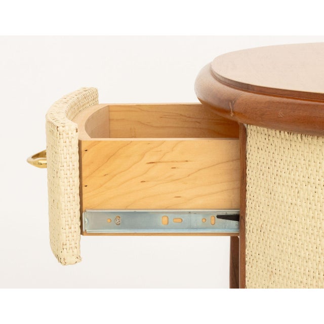 Vintage Modern Walnut and White Painted Rattan Bedside Table For Sale In New York - Image 6 of 7