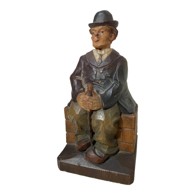 Rare Antique Hand Carved Wood Charlie Chaplin German Whistler Sculpture Statue For Sale