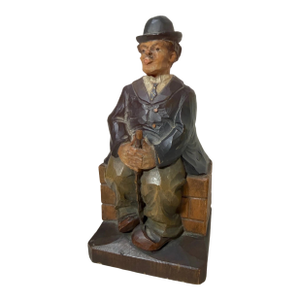 Rare Antique Hand Carved Wood Charlie Chaplin German Whistler Sculpture Statue