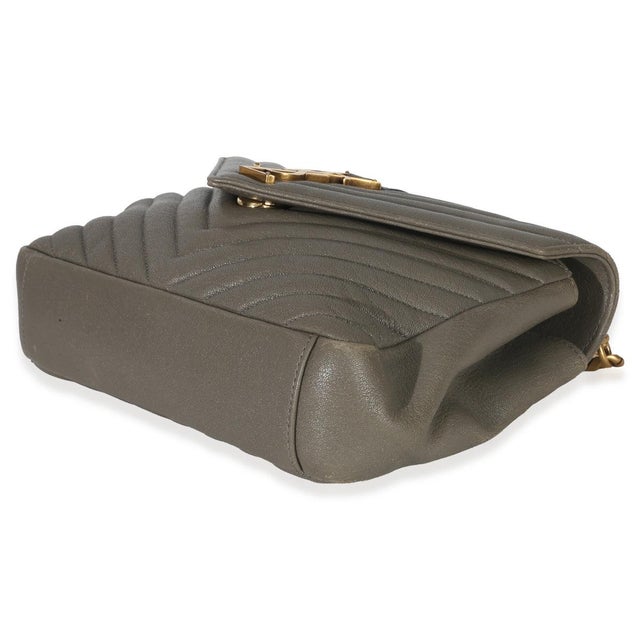 Animal Skin Taupe Sheepskin Matelasse Chevron Monogram Medium College Bag For Sale - Image 7 of 9