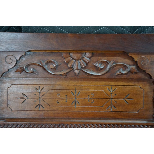 Antique Victorian Eastlake Walnut Burl Spoon Carved Highback Twin Size Bed For Sale - Image 15 of 18
