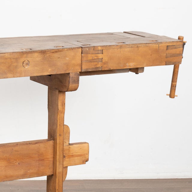 Early 20th Century Rustic Narrow Carpenter's Workbench Console Table For Sale - Image 10 of 15
