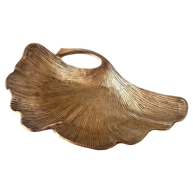 Art Nouveau Sculptural Ginkgo Leaf Catchall in Polished Brass, 1970s For Sale - Image 14 of 14
