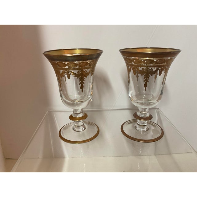 Early 20th Century Medici Gold Arte Italica Water Goblets- Set of 2 For Sale - Image 4 of 5