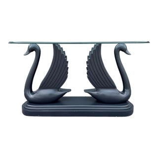 Art Deco Carved and Painted Swan Glass Top Console For Sale