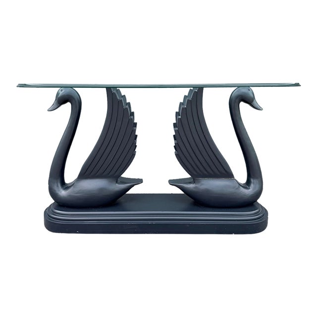 Art Deco Carved and Painted Swan Glass Top Console For Sale