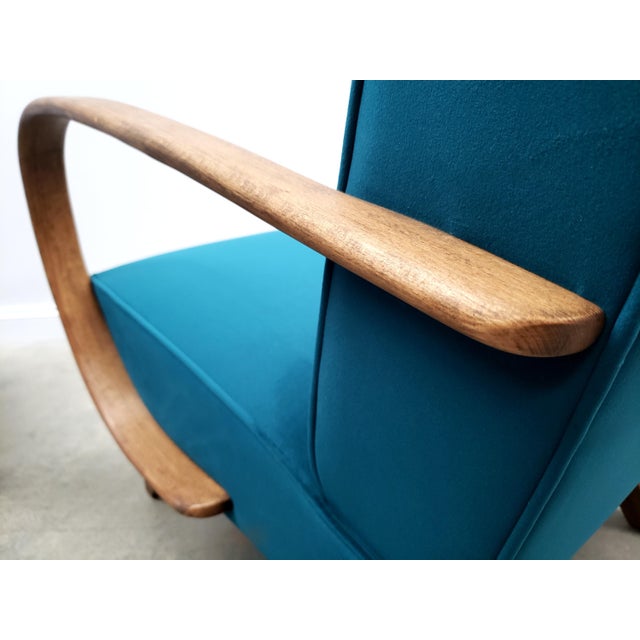 Bentwood Armchair in Teal Velvet by Jindrich Halabala, 1930s For Sale - Image 4 of 13