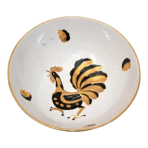 Gallo d'Oro Italy Vintage Hand Painted Ceramic Gold, Black & White Serving Bowl