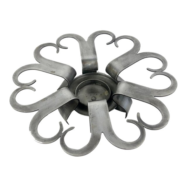Mid-Century Vintage Eskilstuna Sweden Swedish Brushed Metal Candle Holder For Sale