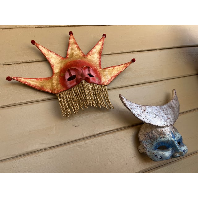 Handmade Gilded Venetian-Style Papier-Mache Celestial Masks, Representing the Sun (Sole) and the Moon (Luna) For Sale - Image 10 of 14