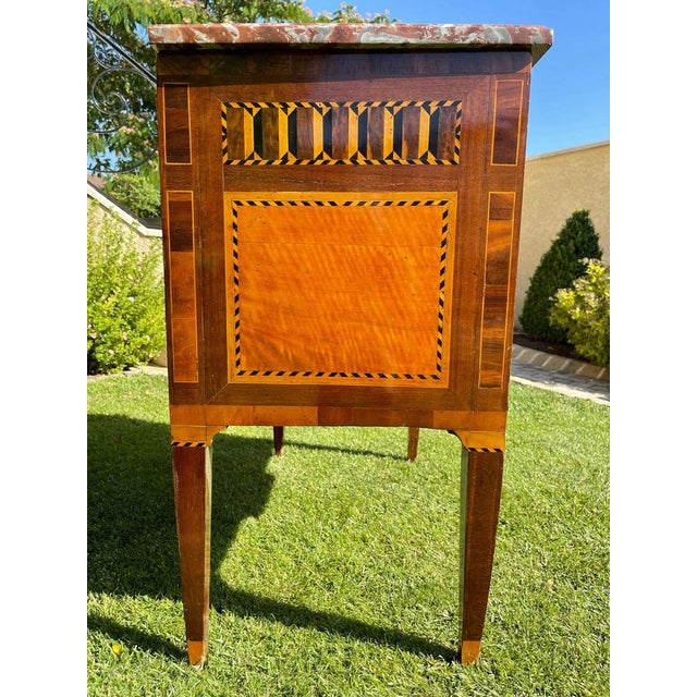 18th Century Louis XVI Marquetry Commode with Marble For Sale - Image 16 of 18