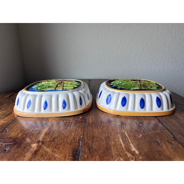 Set of 2 - Vintage Gailstyn-Sutton Towle Company Handpainted Asparagus Mold 8.5” width, 2.5” depth and 8.5” height Crazing...