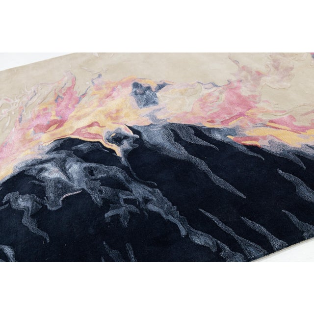 Abstract "Volcanic Ember" Modern Hand-Tufted Wool Rug – Navy, Pink, & Gold For Sale In New York - Image 6 of 10