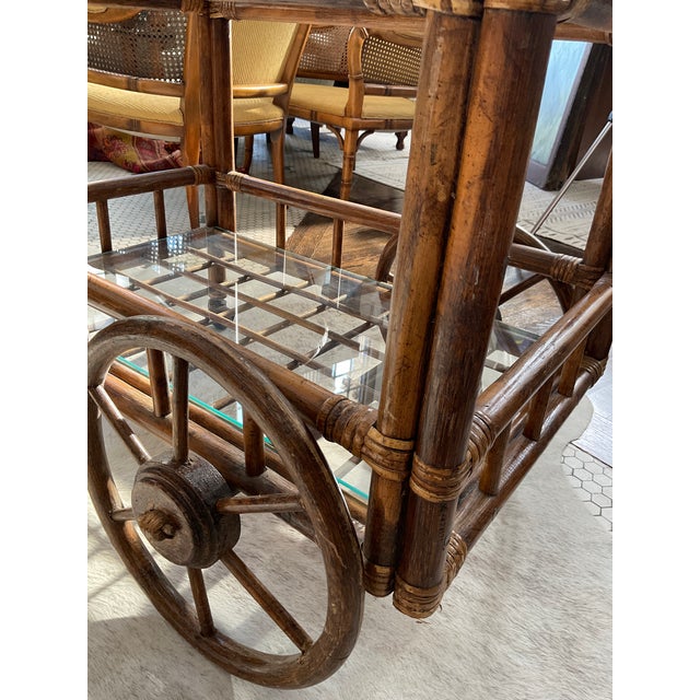 Vintage Bamboo Bar Cart With Glass Shelf & Removable Tray For Sale - Image 15 of 18