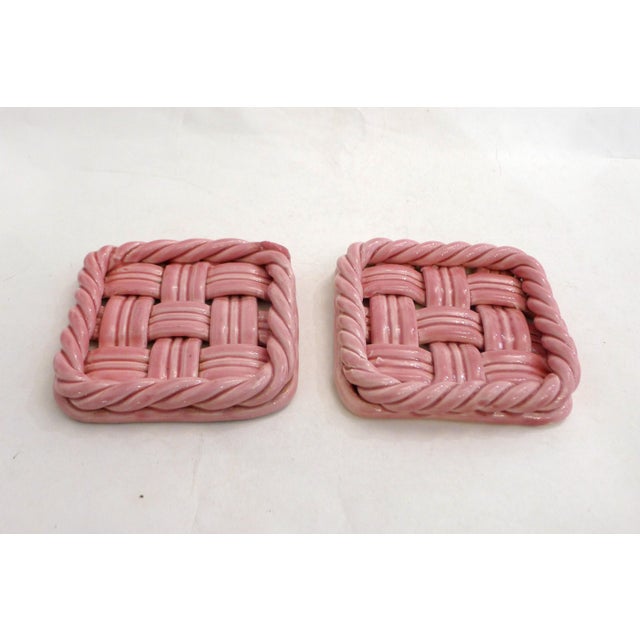 Pink Earthenware Bottle Coasters with Braided and Twisted Details from Vallauris, 1950s, Set of 2 For Sale - Image 10 of 10