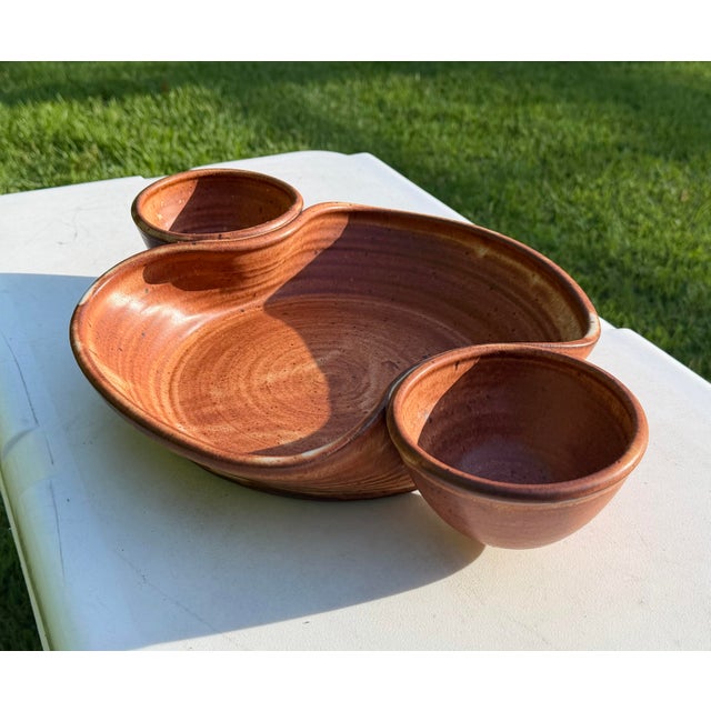 Contemporary Signed Studio Pottery Chip & Dip Serving Platter For Sale - Image 3 of 11