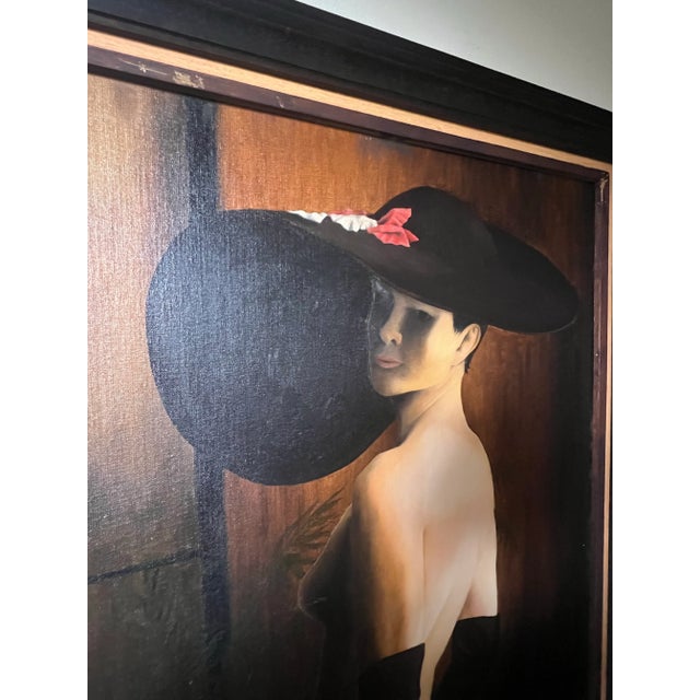 Vintage Mid Century Nude French Women Canvas Framed Oil Painting Signed Eddie R 1970s For Sale - Image 4 of 11