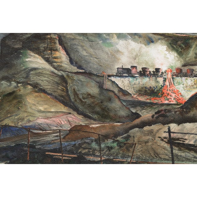 Mid 20th Century Joseph Yeager "Nocturnal Industrial Landscape" Impressionist Watercolor Circa 1940s-1950s For Sale - Image 5 of 7