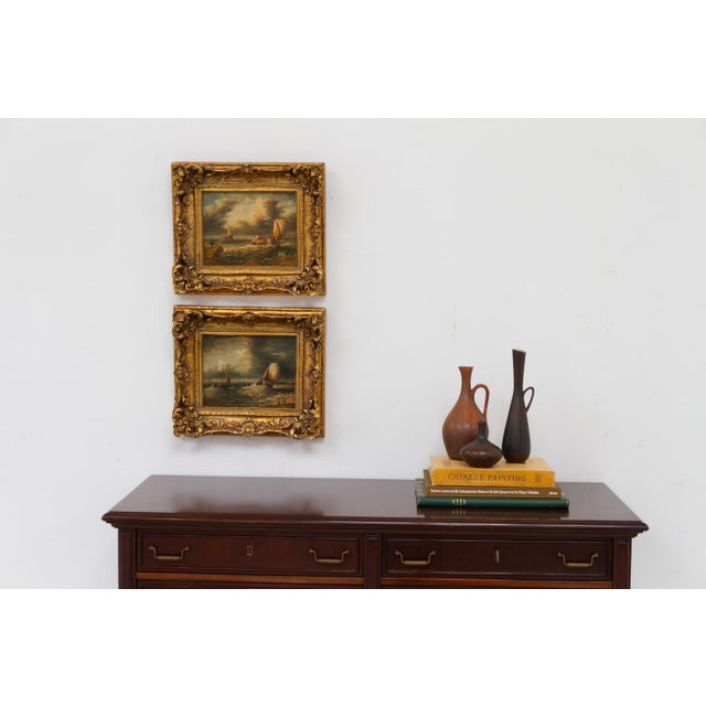 Sailing Boats, 20th Century, Oil Paintings, Framed, Set of 2 For Sale - Image 9 of 18