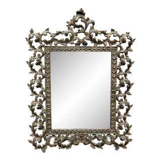 Antique Ornate Rococo Brass Easel Mirror | Victorian Dressing Table Vanity Mirror | Figural Scrollwork Frame For Sale