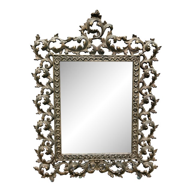Antique Ornate Rococo Brass Easel Mirror | Victorian Dressing Table Vanity Mirror | Figural Scrollwork Frame For Sale