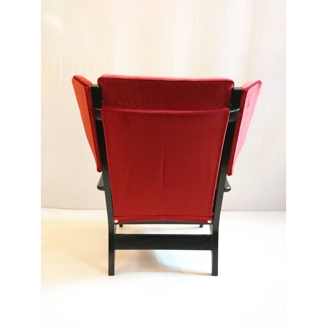 Mid-Century Wingback Armchair in Red Velvet and Blackened Wood, 1950s For Sale - Image 9 of 10