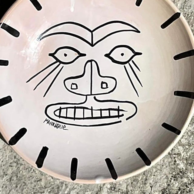 Vintage Boho Hand Painted Signed Glazed Ceramic Plate For Sale - Image 15 of 17