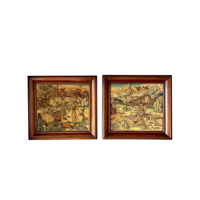 Beautifully framed 18th century French verdure tapestry panels. Each in a substantial dark walnut frame. Sourced in France.