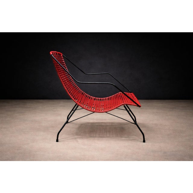 Metal Brazilian Modern Red Synthetic Rope and Iron Armchair, Forma, Brazil, 1950s For Sale - Image 7 of 15