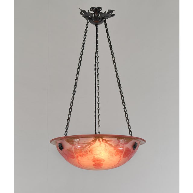 Charles Schneider French Art Deco Pendant Light by Le Verre Francais Schneider - 1925 Cameo Chandelier France For Sale - Image 4 of 12