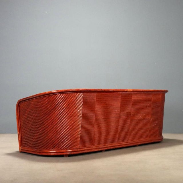 Rattan and Red Lacquered Bamboo Sofa, 1980s For Sale - Image 11 of 13