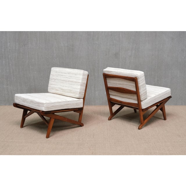 Danish Modern Chairs in Oak and Métaphores Striped Jacquard, 1950s, Set of 2 For Sale - Image 4 of 16