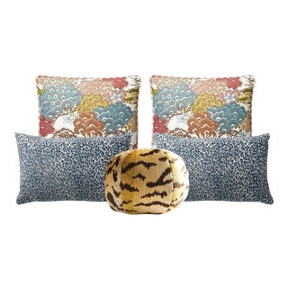 Scalamandre Sunrise Sea of Trees, Blue Leopard, and Tigre Pillow Bundle - Set of 5 For Sale