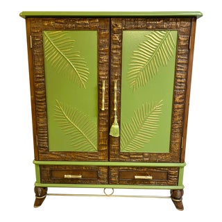 Tropical Green Palm and Bamboo Wardrobe For Sale