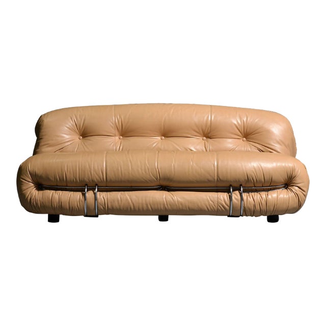Vintage Soriana Sofa by Afra & Tobia Scarpa in Original Natural Leather, 1970 For Sale