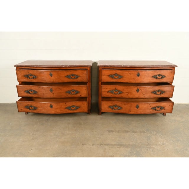 Ralph Lauren French Provincial Louis XV Carved Walnut Marble Top Commodes or Chests of Drawers, Pair For Sale In South Bend - Image 6 of 16