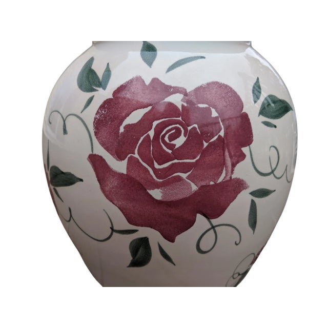 Vintage Cottagecore Hand Painted Floral Ceramic Table Lamp For Sale In Charlotte - Image 6 of 12