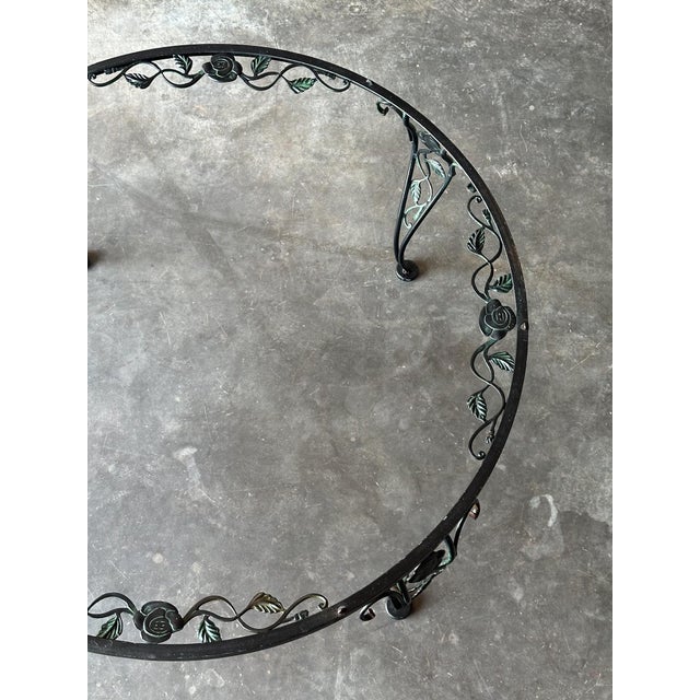 Black Wrought Iron Rose Patio Coffee Table With Round Glass Top by Woodard, Mid-20th Century For Sale - Image 14 of 14