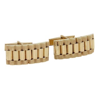 Mid 20th Century Pair of Fancy Long Link 14k Yellow Gold Cufflinks For Sale