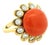 1970s Alletto Brothers Coral & Diamond 18k Gold and Platinum Ring, Size 4 For Sale