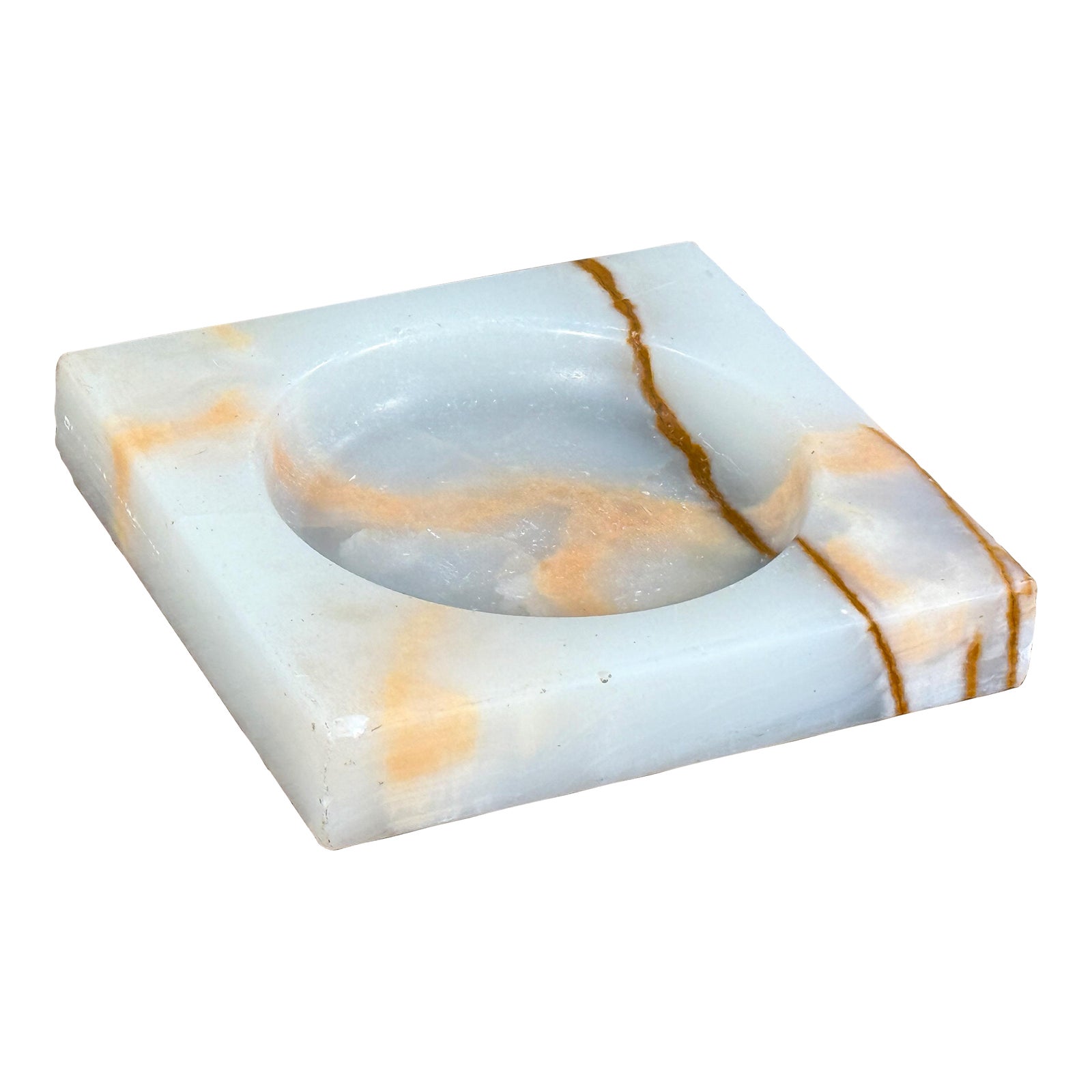 Mid Century Onyx /Alabaster Ashtray Square Tabletop Catchall