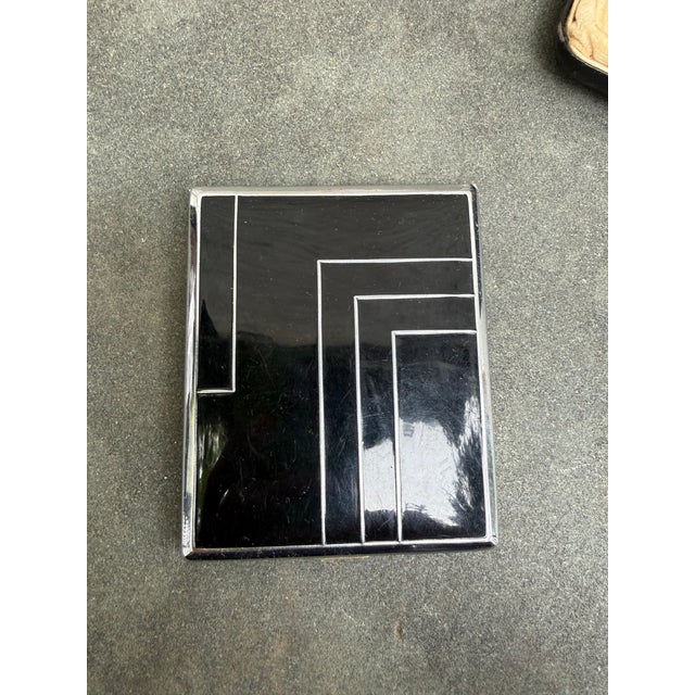 Evans 1920s Evan Art Deco Machine Age Cigarette Case Holder Lighter Black Enamel Chrome For Sale - Image 4 of 9
